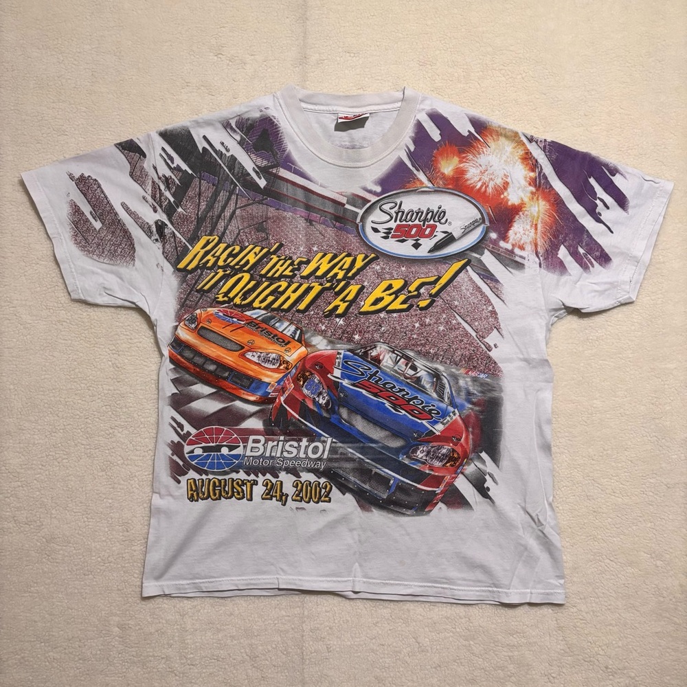 Vintage 2002 NASCAR Sharpie Bristol 500 Racing Graphic T-Shirt Men’s L Oversized